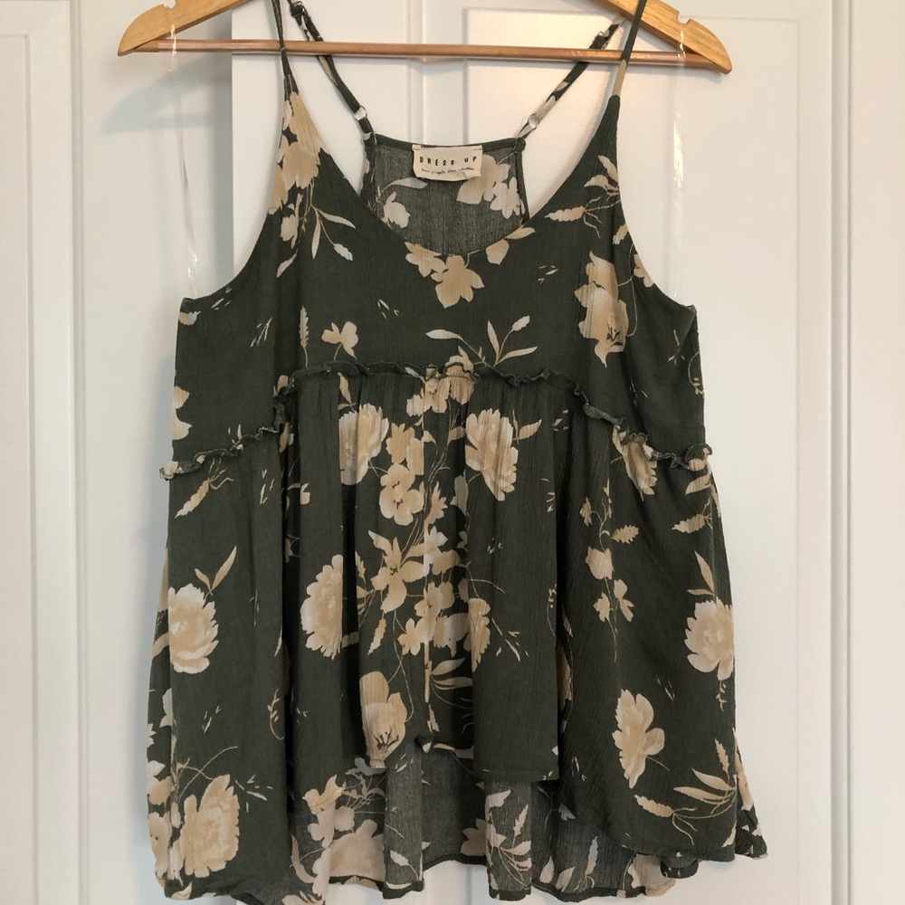 Green floral print tank